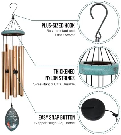 Personalized Memorial Wind Chimes, 36" Sympathy Wind Chimes, Cardinal Wind Chime, Deep Tone Chimes for Loss of Loved Dad/Mom, Loving Memory Gifts Outside - Image 5