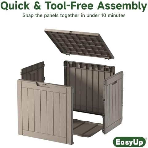 EasyUp Outdoor Storage Box, Waterproof Resin Deck Box, Reinforced Stability UV-Resistant for Patio, Garden and Poolside (Gray, 32 Gallons) - Image 5