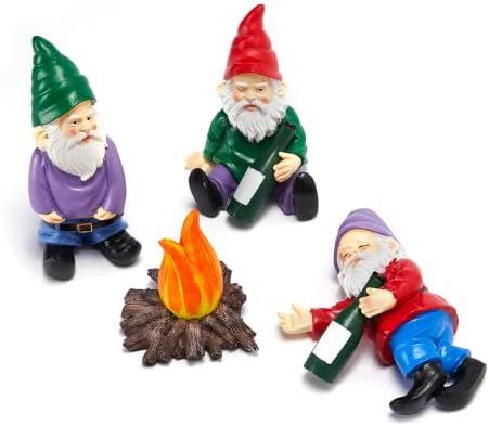 Extra Large Drunk Garden Gnomes Figurines | Set of 4 | Funny Dwarf Knomes Around Fire Pit, Adorable Naughty Drunken nombs Indoor & Outdoor Decor - Patio, Porch, Yard Lawn Art (Naughty Firepit Set) - Image 6