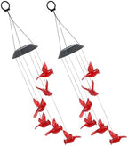 2pcs Solar Cardinal Bird Wind Chimes with LED Light Xmas Patio Decor by NUOBESTY
