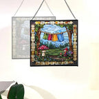 Gnome Hanging Laundry Stained Glass Suncatcher – Square Hanging Window Panel for Home, Garden, Nursery, Halloween, Christmas, Memorial Day – Whimsical Glass Art Gift for Gnome Lovers covd1h - Image 4