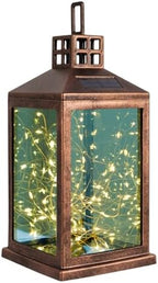 Solar Lantern Outdoor, Garden Hanging Lantern Solar Powered - Glass Waterproof Brushed Copper Solar Table Lantern Decorative Lights Flash and Steady-on Modes for Patio, Backyard, Garden - Image 2