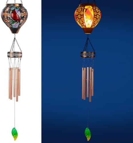 Starsoul Solar Wind Chimes for Outside, Cardinal Hot Air Balloon with Flickering Flame Solar Wind Chime, Glass Windchimes Outdoors Garden Decor, Gift for Mother's Day Mom Grandma by Starsoul