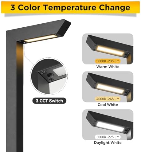 Gardencoin 3CCT LED Low Voltage Landscape Pathway Light, 12V Premium 3000K/4000K/5000K Selectable Path Lights Wired, Modern Walkway Lights Outdoor, Higher Housing with Larger Stake (19.71IN, 4pack) - Image 2
