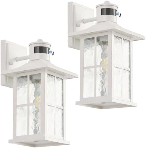 2 Pack Motion Sensor Porch Lights White Dusk to Dawn Outdoor Wall Lantern by FLEDAVID