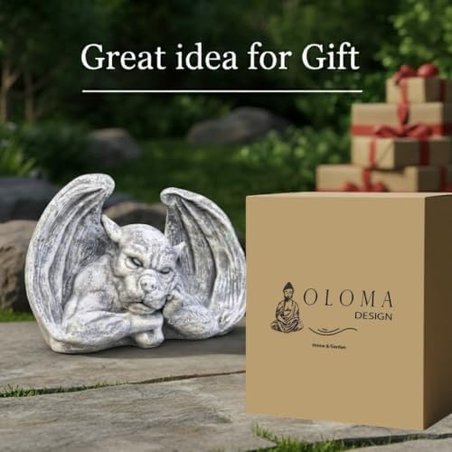 OLOMA Sleeping Winged Gargoyle Cement Sculpture Fantasy Gothic Garden Statue Mythical Creature Concrete Lawn Ornament Handcrafted Outdoor Decor Yard Art Garden Stone Weather Proof Figure - Image 7