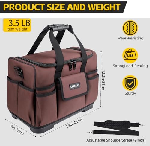 19-Inch Tool Bags For Men Heavy Duty, 29 Pockets Large Tool Organizer Bag with Hard Plastic Bottom & Waterproof Oxford, Electrician Tool Bag for HVAC Mechanic Contractor Construction Work - Image 2