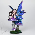Fantasy Mushroom Fairy Figurine, 6.1 Inch Blue-Purple Gradient Elf Statue, Hand-Painted Resin Decor with 3D Mushroom Base for Fairy Garden, Desk, Living Room Display - Image 2