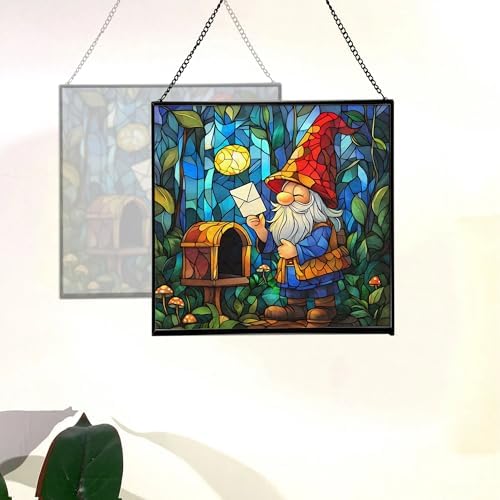 Gnome Mail Delivery Stained Glass Suncatcher – Square Hanging Window Panel for Home or Greenhouse – Whimsical Glass Art Gift for Garden Lovers, Christmas, Halloween, Father Days kG6SvZ - Image 4