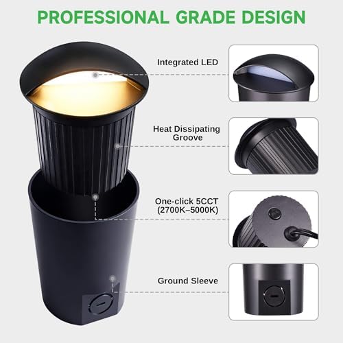 In Ground Well Lights 2700K - 12V Wired One Directional Inground Fixture, 5 Colors Ground Landscape Lighting, LED ORB Aluminum for Patio Sideway Pathway 3W 170LM 12 Pack - Image 6