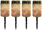 Poceacles Flameless Candle Solar Powered Grave Outdoor Lights Cemetery Candle Flameless Fake LED Pillar Lights Outdoor Waterproof Lawn Decoration, Cute Cat Autumn Forest Leaf, Set of 4 by Poceacles