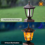 Dynaming 4 Pack Solar Flame Post Lights Outdoor, Solar Powered Lamps Fence Post Cap Lights, Flickering Flame LED Lantern Waterproof for Garden Deck Patio, Fit 4x4, 5x5 or 6x6 Wooden Posts, Bronze - Image 3