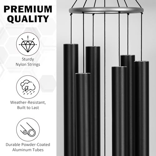 Extra Large Wind Chimes for Outside Deep Tone - 58'' Wind Chimes Outdoor Clearance, Deep Tone Chimes, Windchimes Outdoors, Memorial Wind Spinner, Sympathy Gift, Home Décor (Black) - Image 4