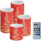 GLENLCWE Gold Merry Christmas Tree Flameless Candles LED Pillar Candles Battery Operated Candles with Remote and Timers Color Changing Electric Fake Home Table Decor Set of 4 by GLENLCWE