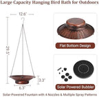 12.6" W Hanging Bird Bath with Solar Fountain, Upgraded Metal Bronze - Image 2