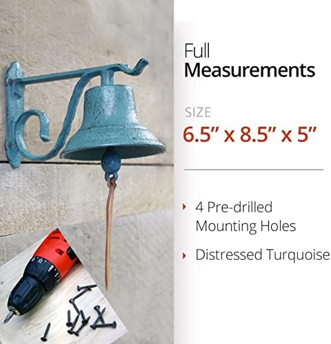 NACH Rustic Cast Iron Doorbell, Small Door Bells for Homes, Dinner Bell, Small Bell, Kitchen Door Bell, Turquoise Door Bell, 8.5x5x6.5 Inches, JS-90-091AT - Image 2