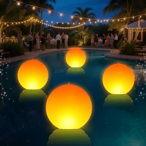 LanPool Floating Pool Lights,14" Flame Solar Pool Lights,Floating Glow Globe IP68 Waterproof, Solar Powered Swimming Pool Accessories, Large Floating Light Up Balls for Pool Pond Outdoor Decor-4PCS by LanPool