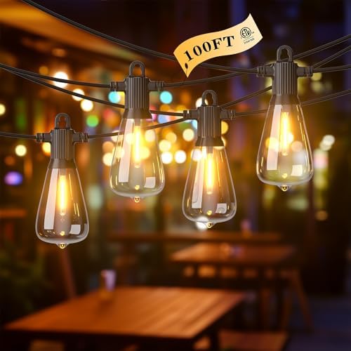 ST38 LED Outdoor String Lights, 100FT Waterproof IP65 Hanging Patio Lights by FOOMAN