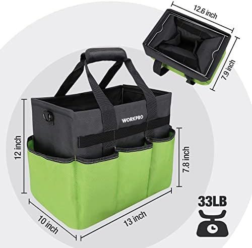 WORKPRO Garden Tool Bag, 10 Pockets and Shoulder Strap, Green - Image 2