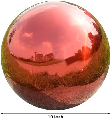 Gazing Ball Garden Mirror Outdoor - 10 Inch Outside Decorative Globe, Red - Image 2