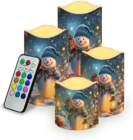 A Snowman Battery Operated Candles with Remote Christmas Decor LED Pillar Candles Color Cahnging Electric Candles LED Tea Lights Christmas Decorations for Home Living Room by Uorisanigo