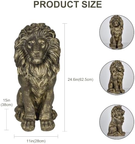 24" Outdoor Lion Statue Garden Sculpture Front Door Decor Antique Bronze - Image 3
