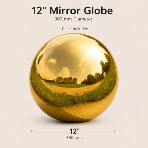 Gazing Ball Garden Mirror Outdoor - 12 Inch Outside Decorative Globe, Gold - Image 2