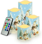 Christmas Snowman Flameless Candles with Timer and Remote Christmas Candles Battery Candles Flickering Set of 4 Indoor Christmas Decorations for Home Fireplace Dining Room by Uorisanigo