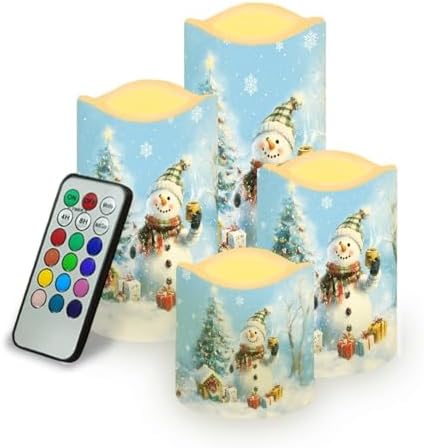 Christmas Snowman Flameless Candles with Timer and Remote Christmas Candles Battery Candles Flickering Set of 4 Indoor Christmas Decorations for Home Fireplace Dining Room by Uorisanigo