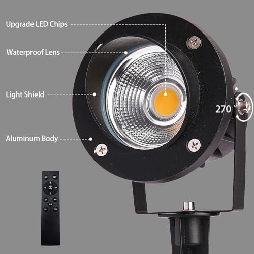 LED Outdoor Spot Lights,120V Landscape Lighting Outdoor Spotlight With Plug Cord , 2700K-6500K Stepless Dimmable Landscape Light with Timer and Remote for Yard Garden Pathway flag (18W, Pack, 4) - Image 6