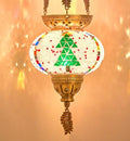 DEMMEX Turkish Moroccan Colorful Mosaic Christmas Theme Holidays Hanging Candle Holder Lantern with Handmade Colorful Mosaic Glass Globe and Metal Leaf Chains, 24" (Xmas 2025) by DEMMEX