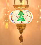 DEMMEX Turkish Moroccan Colorful Mosaic Christmas Theme Holidays Hanging Candle Holder Lantern with Handmade Colorful Mosaic Glass Globe and Metal Leaf Chains, 24" (Xmas 2025) by DEMMEX