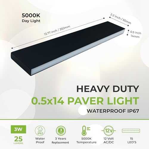 LUMENGY Paver Light Slim 0.5x14 Inch(0.55x13.77) 5000K Daylight, Glare-Free Linear Lighting for Driveways, Walkways and Paver Borders, 12V Hardwired, IP67 Waterproof, Drive-Over Rated - Image 2