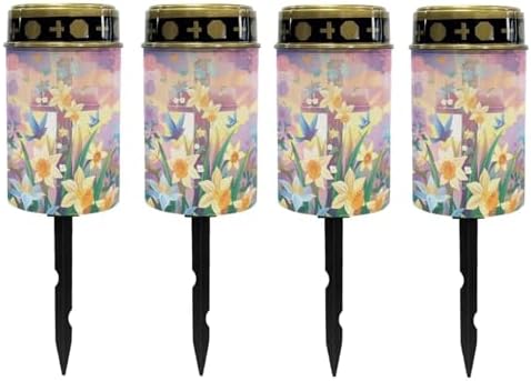 Poceacles Cross Solar Grave Lights Waterproof Solar Stake Lights Solar Outdoor Cemetery Lights Outdoor Stake Automatic Solar Lamp Candle for Cemetery Grave Decoration, Lily Bird Cross, Pack of 4 by Poceacles