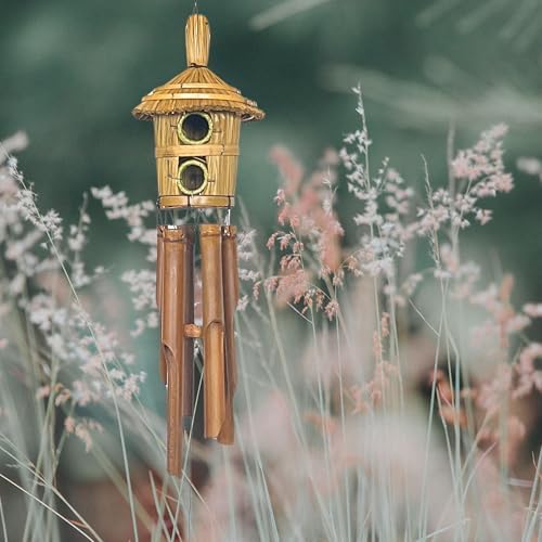 Bellaa Bamboo Wind Chimes with Bird House - 38" Handmade Japanese Style Wooden Windchime for Outdoor Garden Patio Decor - Deep Tone Musical Gift - Image 3