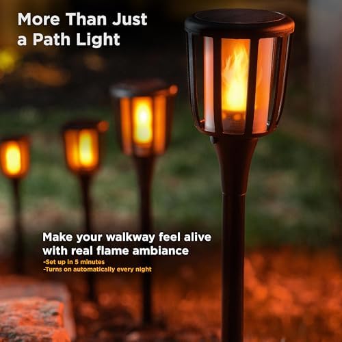 FoxFlame Rustic Solar Torch Lights, Solar Tiki Torches,Patented Fire Effect - Image 6