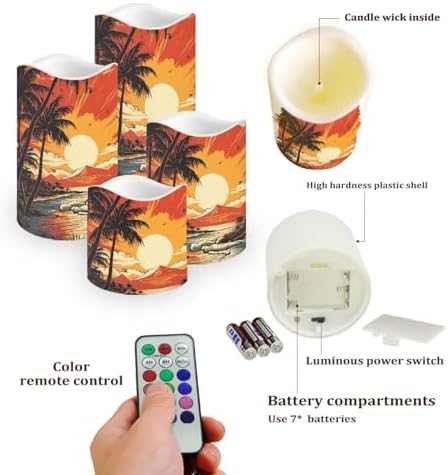 Flameless Light Candles for Home Room Decor Battery Operated Candles with Color Changing Timer Remote Flickering Fake Pillar Candles Tea Lights Table Decorations Seaside Sunset - Image 3
