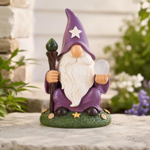 Solar Wizard Garden Gnome Statue with Crystal Ball Light for Yard Decor by XMGZQ