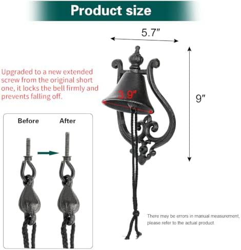 Sungmor Cast Iron Wall Bell, Vintage Rustic Dinner Bell with Rope - Image 4