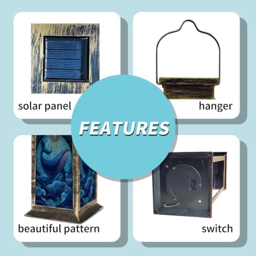 Solar Lantern Mid Century Stained Glass Outdoor Waterproof Garden Hanging Lantern Solar Powered Lighting Outside Solar Light for Patio Yard Camping, Gifts for Women Mom - Image 5