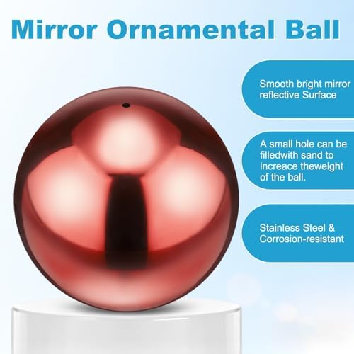 M METERXITY 2-Pack Garden Gazing Globes Ball 4.7 Inch 201 Stainless Steel Hollow Mirror Reflective Floating Ball for Garden/Pond/Home/Yard Outdoor Decoration [Ruby Red] - Image 2