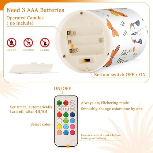 KLL Cartoon Cute Butterflies White Decorative Flickering Candles with Remote, Flickering led Electronic Lights Waterproof with Remote for Outdoor Outdoor Battery Powered - Image 4