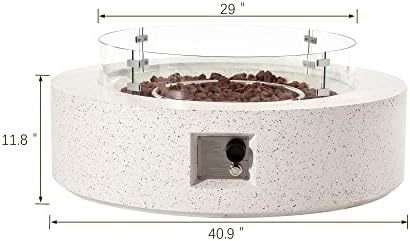 SUNBURY Outdoor 42 Inch Propane Fire Pit Table, Patio Gas Fire Table 50,000 BTU Fire Pit for Outside in Spotted White w Glass Wind Guard, Lava Rocks - Image 5