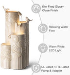 Glitzhome 31.75" H Ceramic Outdoor Water Fountain with LED Lights, 4-Tier Vase Outdoor Fountain, Sand Beige Glaze,Dandelion Texture, Bird Bath Cascading Waterfall for Garden, Patio, or Porch - Image 4