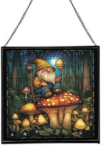 Garden Toad Gnome Stained Glass Suncatcher – Square Hanging Window Panel for Home or Greenhouse – Whimsical Glass Art Gift for Garden Lovers, Christmas, Halloween, Father Days ztAlXH by Custom