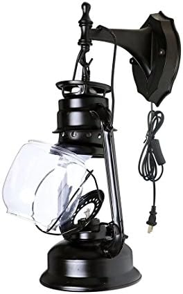 Vintage Plug-in Retro Lantern Wall Lamp with Metal & Transparent Glass Shade - Kerosene Style Wall Sconces for Home Decor, Rustic Lighting, and Outdoor Use, Black by Unknown