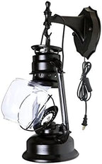 Vintage Plug-in Retro Lantern Wall Lamp with Metal & Transparent Glass Shade - Kerosene Style Wall Sconces for Home Decor, Rustic Lighting, and Outdoor Use, Black by Unknown
