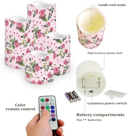 Romantic Rose Flameless Candles Battery Operated Candles Valentines Day Decorations for House Wedding Accessories Flickering LED Pillar Candles Set of 4 Valentines Day Gifts for Him - Image 3