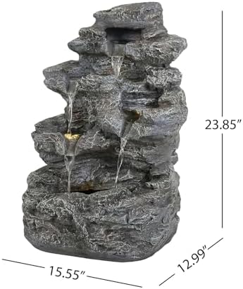 Outdoor Water Fountain with Lights - 5-Tier Rock Cascading Waterfall for Patio, Yard, Garden & Porch Landscape Decor, Quiet Pump Operation, 23.85" Height - Image 3
