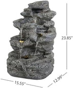 Outdoor Water Fountain with Lights - 5-Tier Rock Cascading Waterfall for Patio, Yard, Garden & Porch Landscape Decor, Quiet Pump Operation, 23.85" Height - Image 3